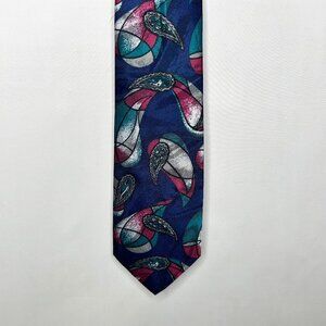 E La Corte Men’s Neck Tie 3 ½” Blue Maroon Teal Paisley Necktie